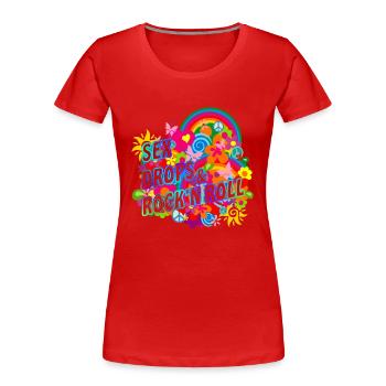 SEX DROPS & ROCK'N ROLL - T-shirt bio Premium Femme - rouge - Devant - Mia (176cm)