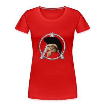Leonidas Helm und Sparta Symbol - Frauen Premium Bio T-Shirt - Rot - Vorne - Mia (176cm)