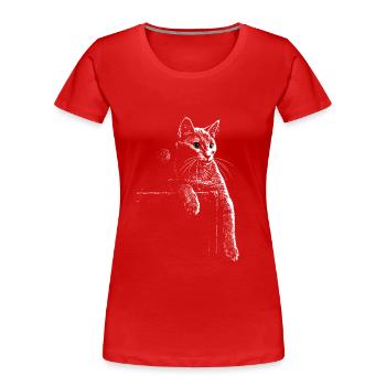 Chat chartreux la nuit - T-shirt bio Premium Femme - rouge - Devant - Mia (176cm)