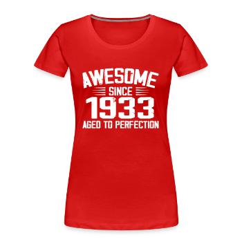 Vintage 1933 Cadeau 91e Anniversaire 1933 - T-shirt bio Premium Femme - rouge - Devant - Mia (176cm)