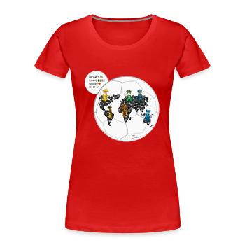 Fußball verbindet Welten- Die Hüter von Orbis - Frauen Premium Bio T-Shirt - Rot - Vorne - Mia (176cm)