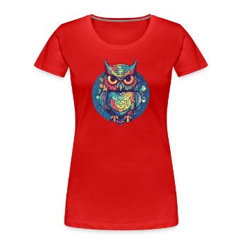 Eule als Ritter im Kreis, bunt, Boho, Comic - Frauen Premium Bio T-Shirt - Rot - Vorne - Mia (176cm)
