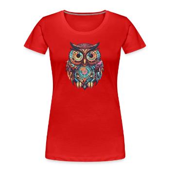 Cute owl with clockwork, comic style, geometric - Women's Premium Organic T-Shirt - red - Front - Mia (176cm)