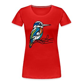Eleganz der Natur: Eisvogel-Linienkunst - Frauen Premium Bio T-Shirt - Rot - Vorne - Mia (176cm)