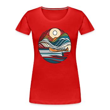 Bergabenteuer: Kanu und Berge Linienkunst - Frauen Premium Bio T-Shirt - Rot - Vorne - Mia (176cm)