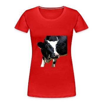 Drôle d’agriculteurs de têtes de vache de vache - T-shirt bio Premium Femme - rouge - Devant - Mia (176cm)