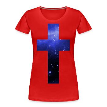 Cross Galaxy Starry Faith Jesus - Women's Premium Organic T-Shirt - red - Front - Mia (176cm)