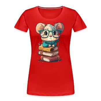 Bookworm Mouse - Women's Premium Organic T-Shirt - red - Front - Mia (176cm)