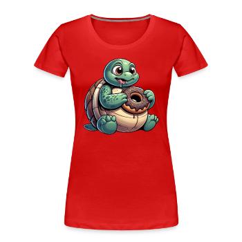 Mollige Cartoon Schildkröte im Donut-Look - Frauen Premium Bio T-Shirt - Rot - Vorne - Mia (176cm)