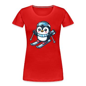 Pinguin Skifahrer Wintersport Abenteuer - Frauen Premium Bio T-Shirt - Rot - Vorne - Mia (176cm)