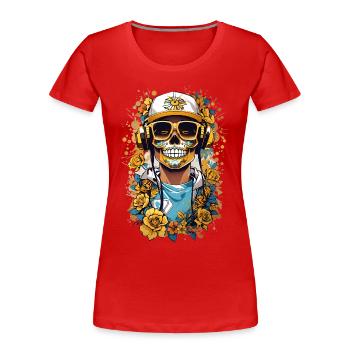 Golden Sugar Skull - Women's Premium Organic T-Shirt - red - Front - Mia (176cm)