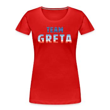 Team Greta | Warming Stripes - Frauen Premium Bio T-Shirt - Rot - Vorne - Mia (176cm)