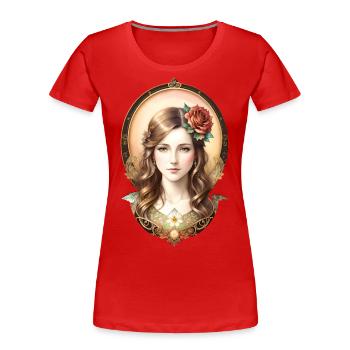 Art Nouveau Woman with Rose - Vintage Portrait - Women's Premium Organic T-Shirt - red - Front - Mia (176cm)