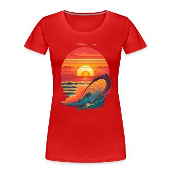 Retro-Sonnenuntergang und Wellen - Frauen Premium Bio T-Shirt - Rot - Vorne - Mia (176cm)
