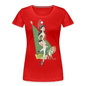 Christmas Holiday Pinup - Women's Premium Organic T-Shirt - red - Front - Mia (176cm)