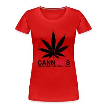 ABIMOTTO - CannABIs - MIT DER SCHULTÜTE FING ALLES - Frauen Premium Bio T-Shirt - Rot - Vorne - Mia (176cm)
