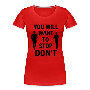 Triathlon Natation Vélo Run Marathon - T-shirt bio Premium Femme - rouge - Devant - Mia (176cm)