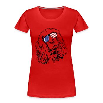 COCKER SPANIEL Amérique Flag Lunettes Chiens Wilsigns - T-shirt bio Premium Femme - rouge - Devant - Mia (176cm)