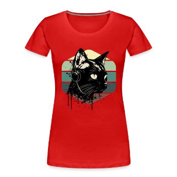 Cat Wearing Headphones | cat wearing earphones - Women's Premium Organic T-Shirt - red - Front - Mia (176cm)
