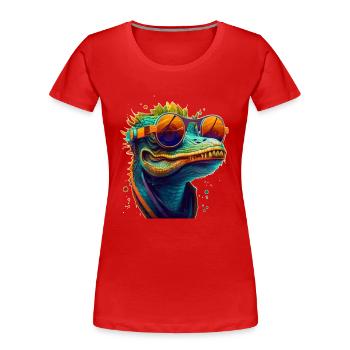 Kroko oder Alligator mit Sonnenbrille im Sommer - Frauen Premium Bio T-Shirt - Rot - Vorne - Mia (176cm)