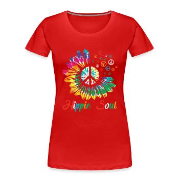 Hippie Soul Sonnenblume Peace - Frauen Premium Bio T-Shirt - Rot - Vorne - Mia (176cm)
