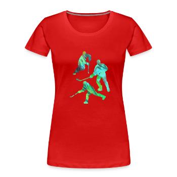 Hockey sur glace, hockey, graffiti, coloré, pochoir - T-shirt bio Premium Femme - rouge - Devant - Mia (176cm)