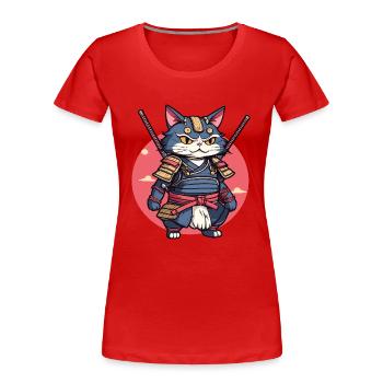 Samurai-Katze #2 - Frauen Premium Bio T-Shirt - Rot - Vorne - Mia (176cm)