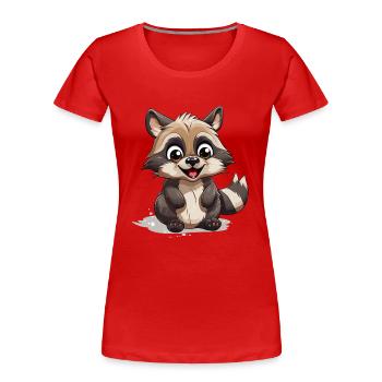 Waschbär Logo Niedlicher Waschbär - Frauen Premium Bio T-Shirt - Rot - Vorne - Mia (176cm)
