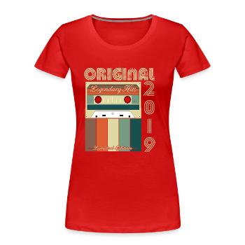 Anniversaire légendaire de 2019 - T-shirt bio Premium Femme - rouge - Devant - Mia (176cm)