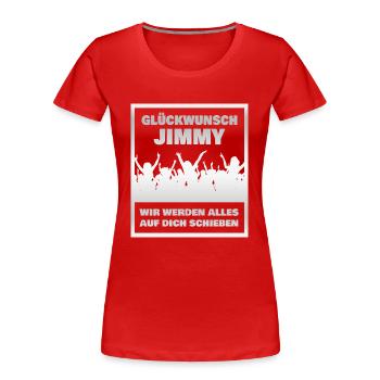 Collègue Jimmy - T-shirt bio Premium Femme - rouge - Devant - Mia (176cm)