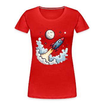 Comic Rakete fliegt zum Mond - Frauen Premium Bio T-Shirt - Rot - Vorne - Mia (176cm)