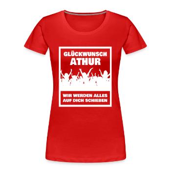 Prénom Athur - T-shirt bio Premium Femme - rouge - Devant - Mia (176cm)