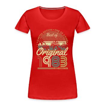March 1983 Vintage Retro Birthday - Women's Premium Organic T-Shirt - red - Front - Mia (176cm)