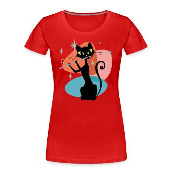 Retro Cat Flute Player, Mid Century Modern - Women's Premium Organic T-Shirt - red - Front - Mia (176cm)