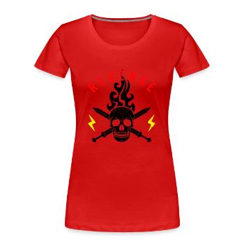 Totenkopf Schwerter Blitze Flammen Rache Rocker - Frauen Premium Bio T-Shirt - Rot - Vorne - Mia (176cm)