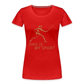 fechten_122012_b_1c - Frauen Premium Bio T-Shirt - Rot - Vorne - Mia (176cm)