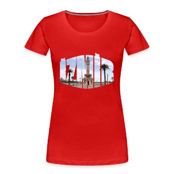 izmir uhrturm - Frauen Premium Bio T-Shirt - Rot - Vorne - Mia (176cm)