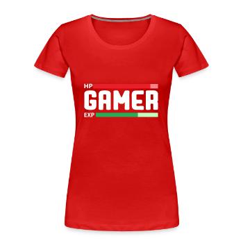 Gamer with Health and Experience Bar! - Frauen Premium Bio T-Shirt - Rot - Vorne - Mia (176cm)