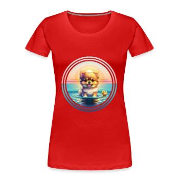 Pommerscher Welpe - im Urlaub - Frauen Premium Bio T-Shirt - Rot - Vorne - Mia (176cm)