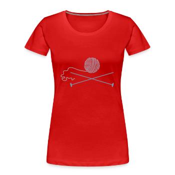 Wollknäuel mit Nadeln / wool 'n knitting needle ( - Frauen Premium Bio T-Shirt - Rot - Vorne - Mia (176cm)