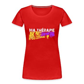 Le vélo est ma thérapie. Graphisme de cycliste - T-shirt bio Premium Femme - rouge - Devant - Mia (176cm)