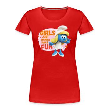 Les Schtroumpfs La Schtroumpfette Wanna Have Fun - T-shirt bio Premium Femme - rouge - Devant - Mia (176cm)