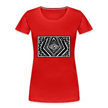 Monochrom strahlendes Auge Sonnenstrahlen in Space - Frauen Premium Bio T-Shirt - Rot - Vorne - Mia (176cm)