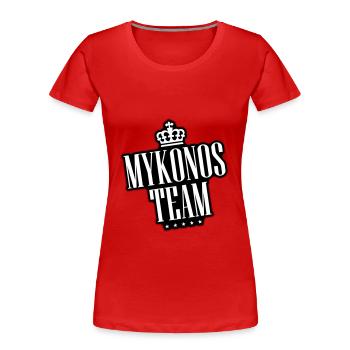 L’équipe de Mykonos - T-shirt bio Premium Femme - rouge - Devant - Mia (176cm)