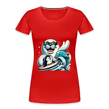 Lustige Tiere Seehund Delfin und Pinguin - Frauen Premium Bio T-Shirt - Rot - Vorne - Mia (176cm)