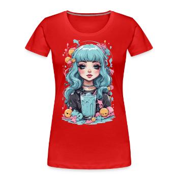 Kawaii Pastel Goth Girl Slimy Anime Design - Women's Premium Organic T-Shirt - red - Front - Mia (176cm)