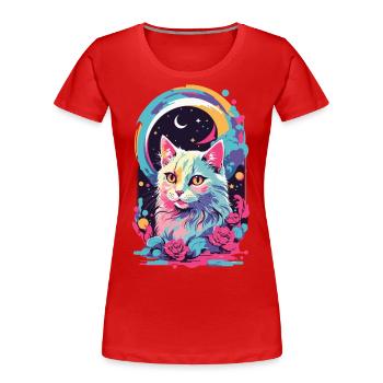 Magische Pastell Goth Katze bei Nacht mit Rosen - Frauen Premium Bio T-Shirt - Rot - Vorne - Mia (176cm)
