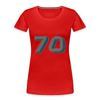 70. 70 YEARS. 70th ANNIVERSARY. 70 YEARS ANNIVERSARY. - Women's Premium Organic T-Shirt - red - Front - Mia (176cm)