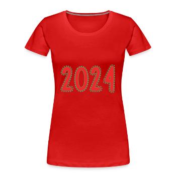 2024. JAHR. ALLES GUTE ZUM NEUEN JAHR. SILVESTER - Frauen Premium Bio T-Shirt - Rot - Vorne - Mia (176cm)