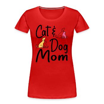Haustier Katze Und Hund Mama T-Shirts Für Frauen, Katze Hund Mama - Frauen Premium Bio T-Shirt - Rot - Vorne - Mia (176cm)
